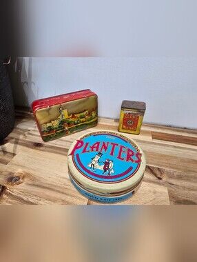 Vintage-Style Blue and Cream Tin Decorative Storage